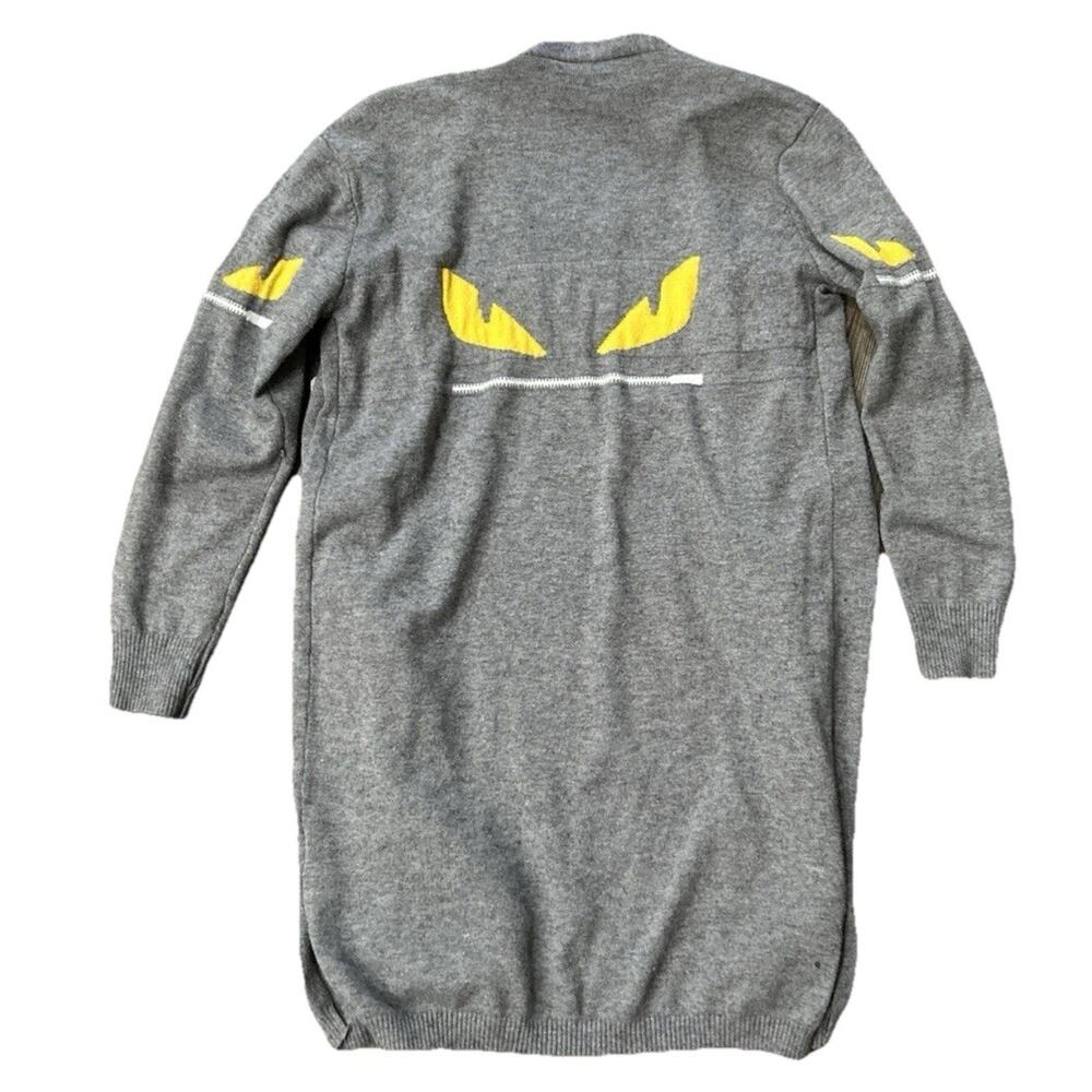 2017 Fendi Monster Bug Eye Women’s Small Gray Cardigan Sweater Open Front Cotton